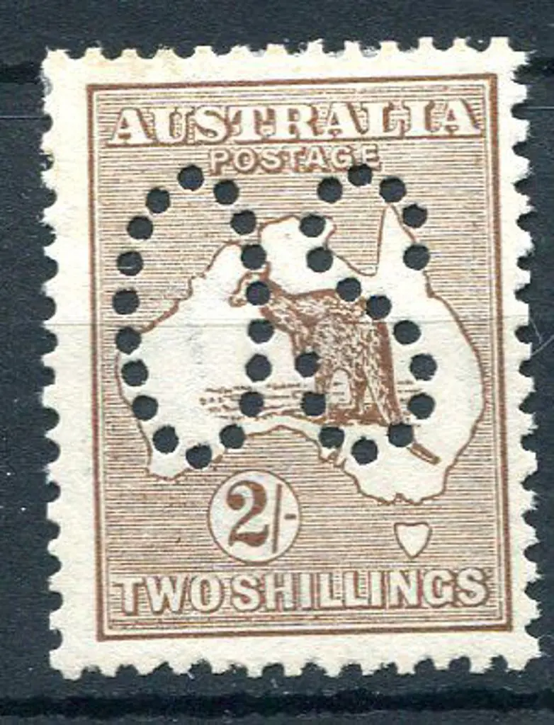 1913 2/- brown, 1st wmk perfined large "OS". MVLH ... Image 1++