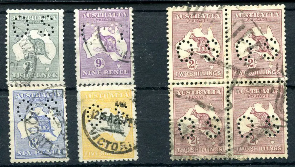 1915 2d, 6d, 9d & 5/- 2nd wmk perfined small "OS" ... Image 1++