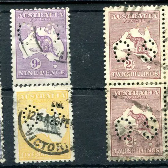 1915 2d, 6d, 9d & 5/- 2nd wmk perfined small "OS" ...
