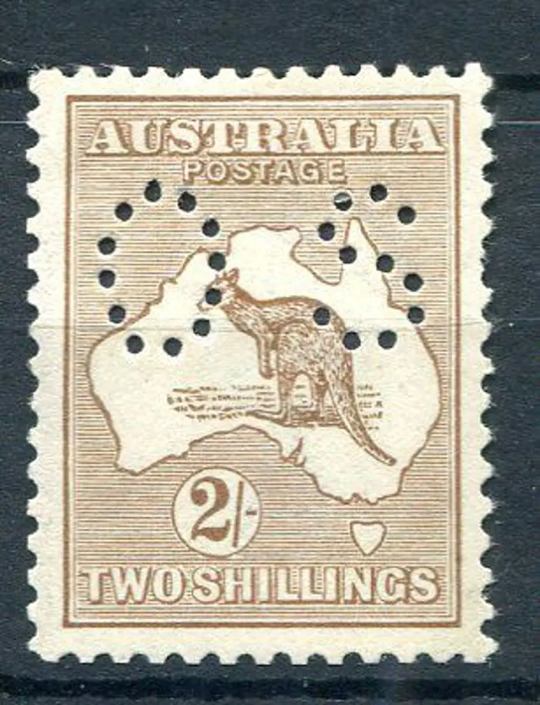 1915 2/- light brown, 2nd wmk perfined small "OS". ... Image 1++