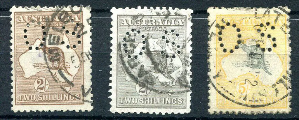 1915/28 2/- reddish-brown, 2/- brownish-grey & 5/- ... Image 1++