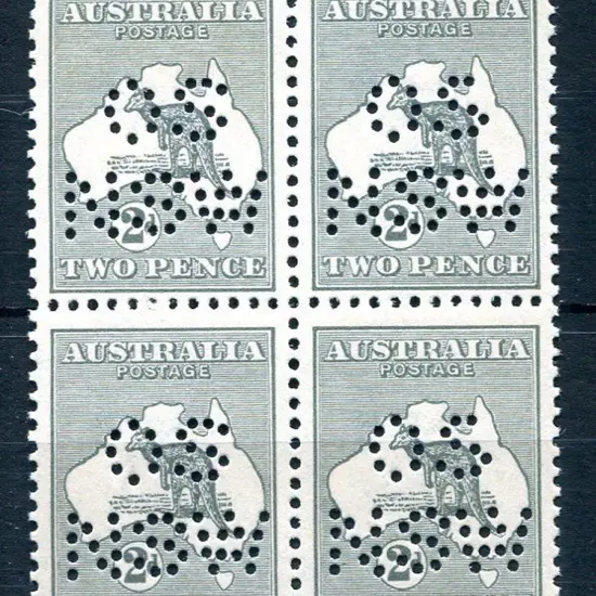 1915/28 2d grey, Die I 3rd wmk block of 4 perfined ...
