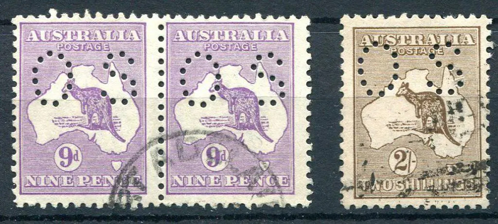 1915/28 9d violet, Die II pair perfined "OS", the ... Image 1++