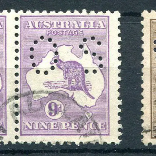 1915/28 9d violet, Die II pair perfined "OS", the ...