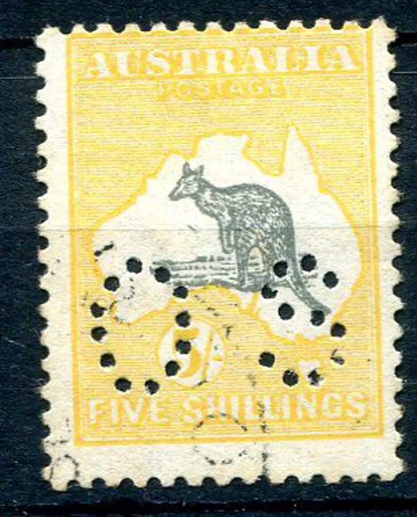 1915/28 5/- grey & deep yellow, 3rd wmk perfined ... Image 1++