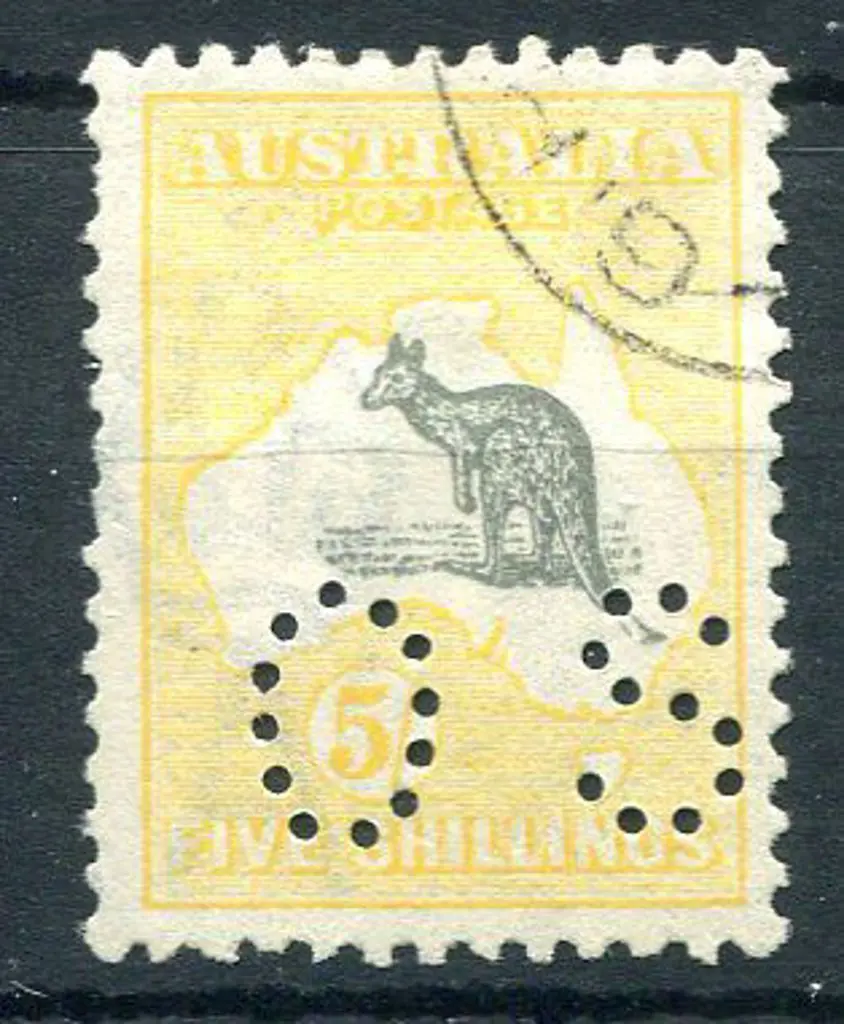 1915/28 5/- grey & yellow, 3rd wmk perfined small ... Image 1++
