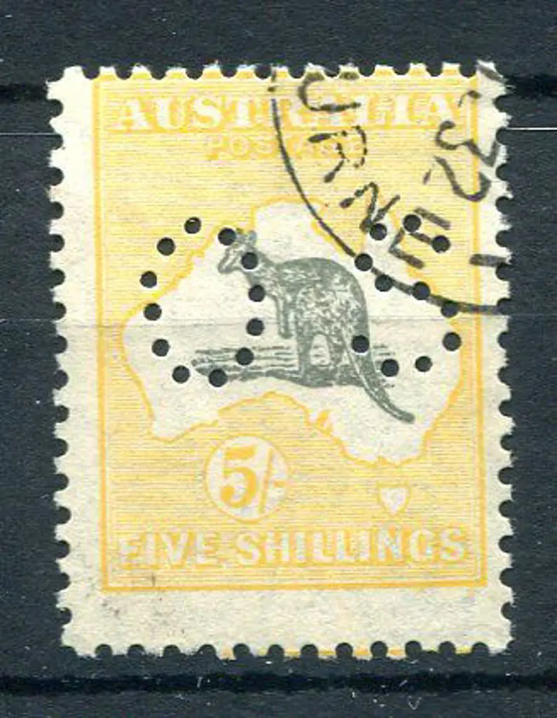 1929/30 5/- grey & yellow-orange, SMW perfined ... Image 1++