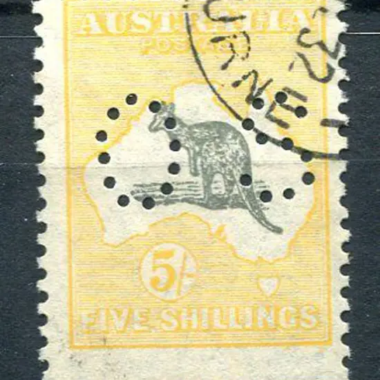 1929/30 5/- grey & yellow-orange, SMW perfined ...