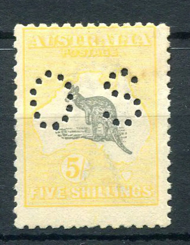1915/28 5/- grey & pale Yellow, 3rd wmk perfined ... Image 1++