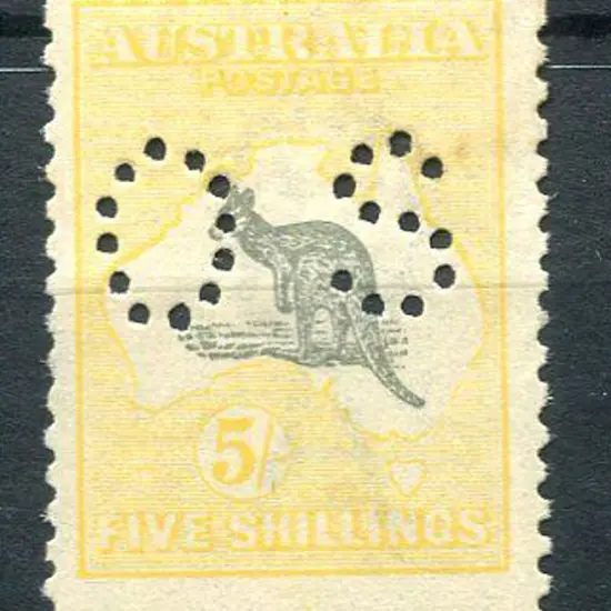 1915/28 5/- grey & pale Yellow, 3rd wmk perfined ...
