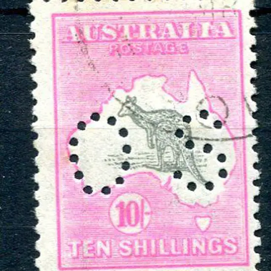 1915/28 10/- grey & aniline-pink with "broken ...