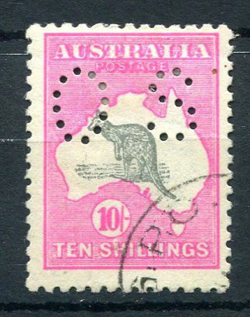 1915/28 10/- grey & deep aniline pink, 3rd wmk ... Image 1++