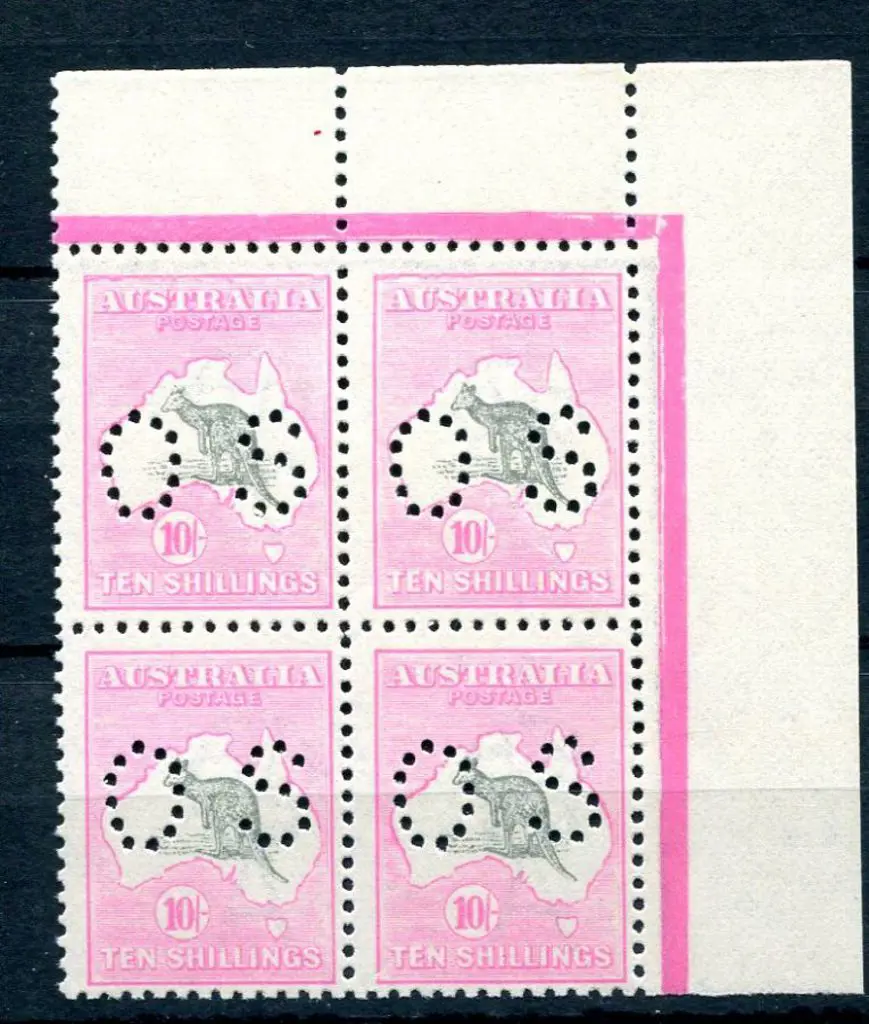 1915/28 10/- grey & pale aniline pink, 3rd wmk in ... Image 1++
