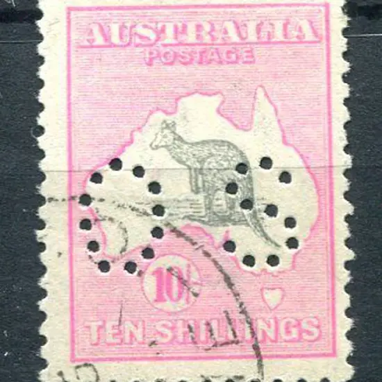 1915/28 10/- grey & pink, 3rd wmk perfined "OS". ...
