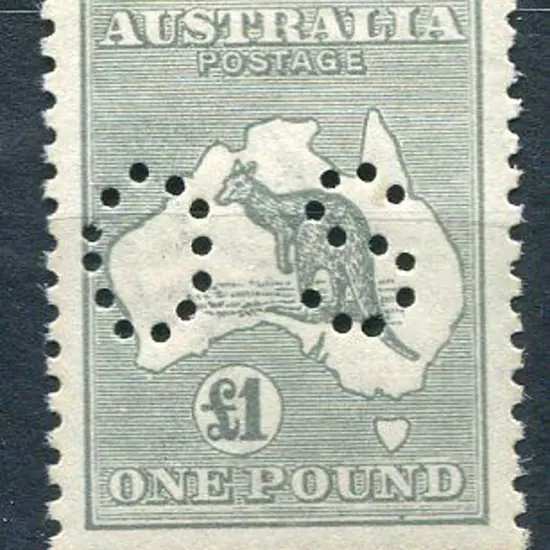 1915/28 £1 grey, 3rd wmk perfined "OS". Slightly ...