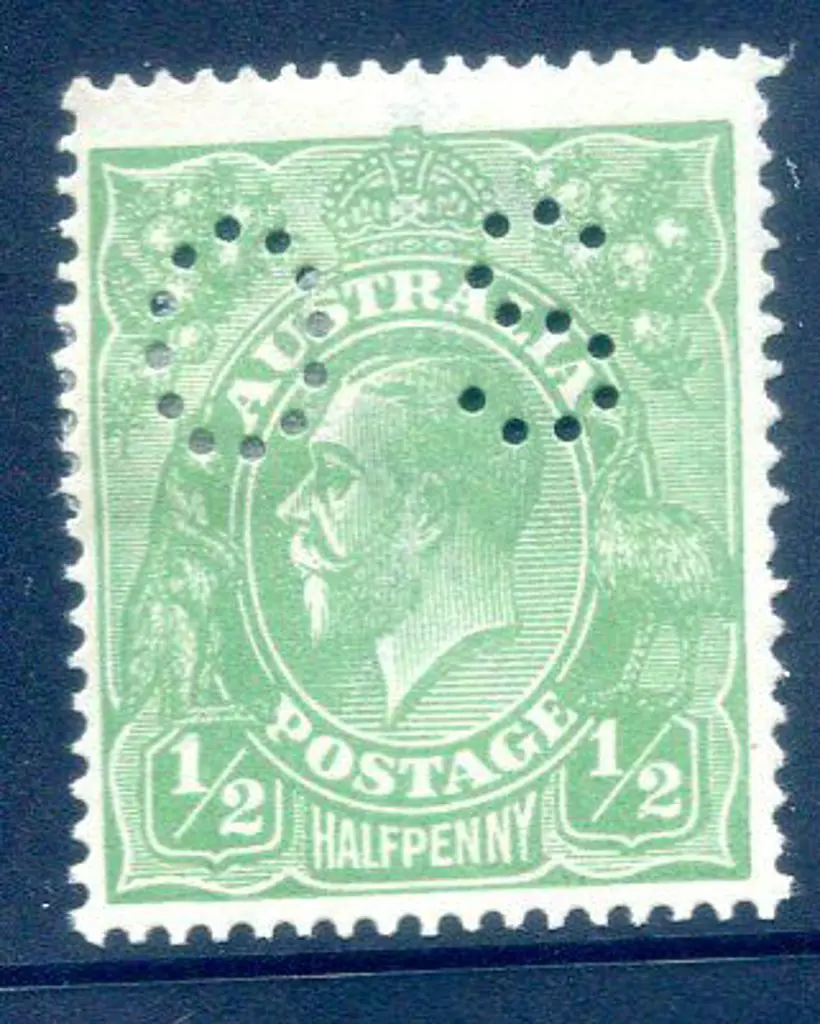 1914/20 ½d emerald KGV, single wmk perfined "OS" ... Image 1++