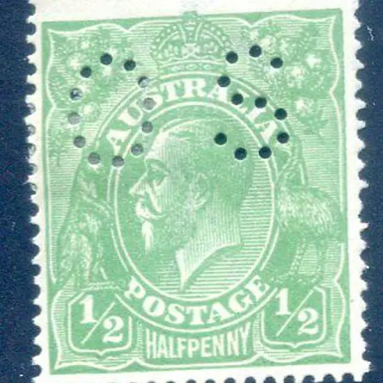1914/20 ½d emerald KGV, single wmk perfined "OS" ...