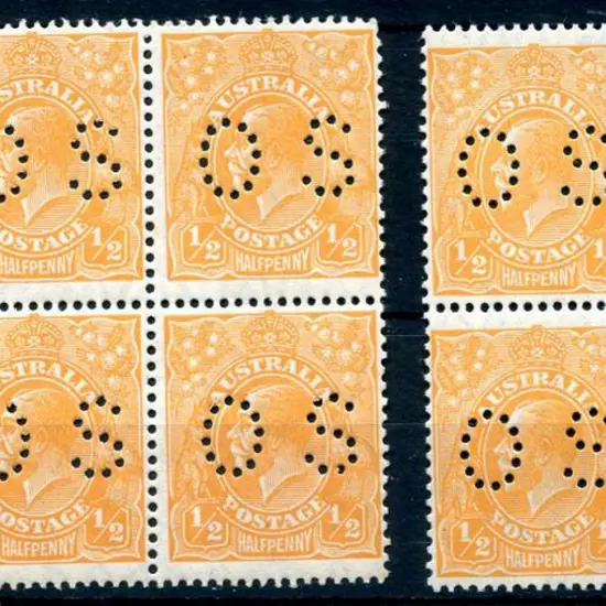 1926/30 ½d orange, SMW, perf 13½x12½ blocks of 4 ...