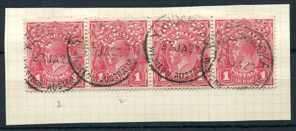 1914/20 1d carmine-rose, single wmk strip of 4 Die ... Image 1++
