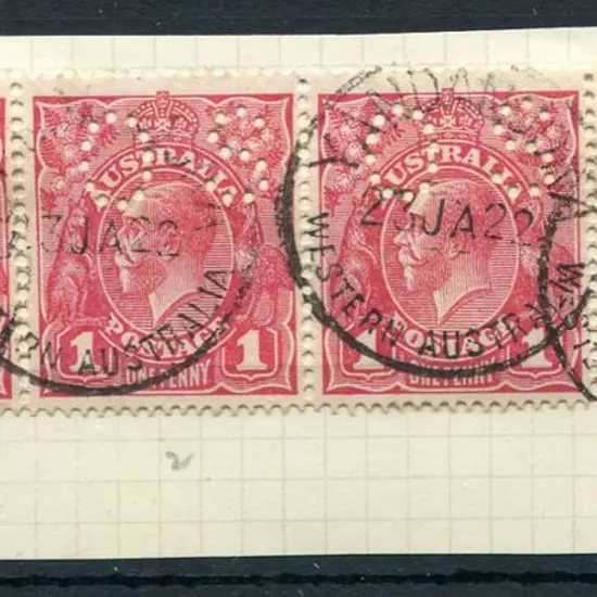 1914/20 1d carmine-rose, single wmk strip of 4 Die ...