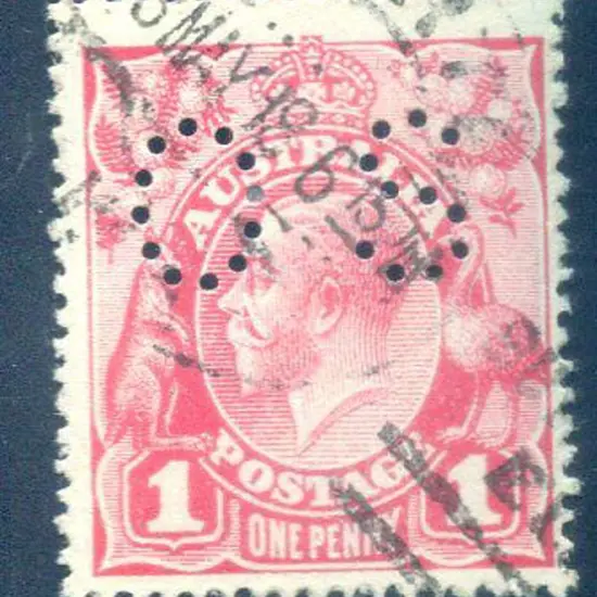 1914/20 1d crimson (G23) single wmk perfined "OS" ...