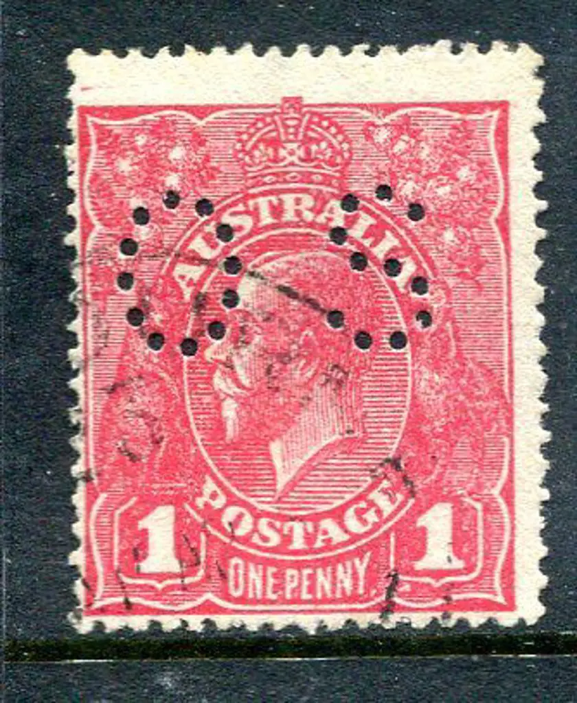 1914/20 1d rosine, Single wmk perfined "OS" with ... Image 1++