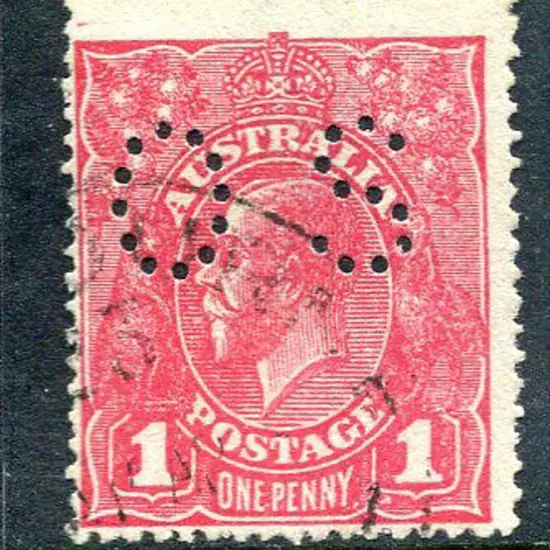 1914/20 1d rosine, Single wmk perfined "OS" with ...