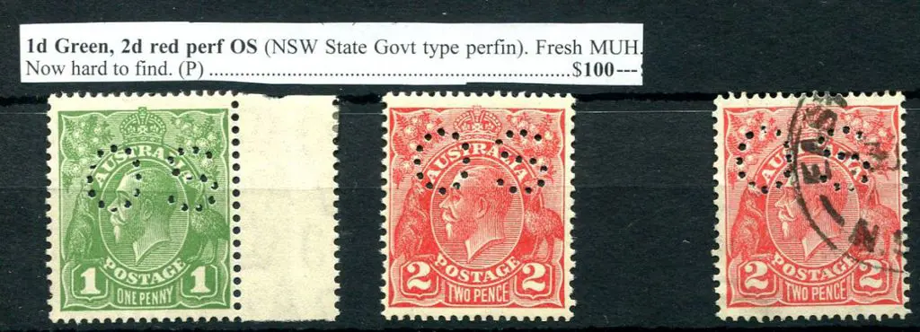 1931/36 1d green & 2d red KGV CofA wmk perfin ... Image 1++