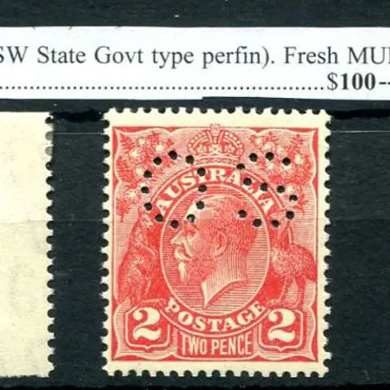 1931/36 1d green & 2d red KGV CofA wmk perfin ...