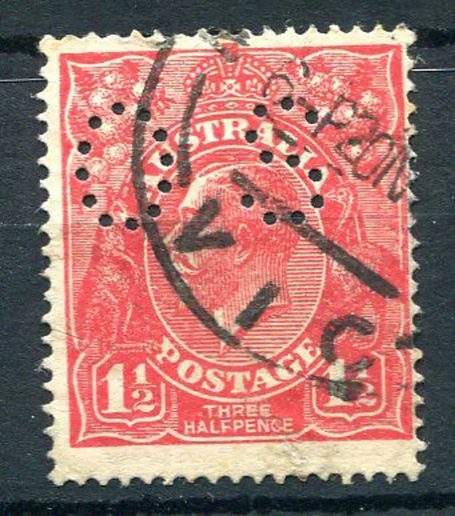 1924 1½d rose-red KGV, no wmk perfined "OS". Fine ... Image 1++