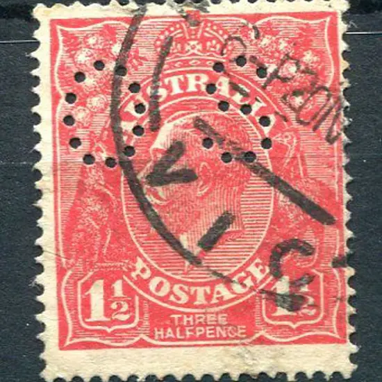 1924 1½d rose-red KGV, no wmk perfined "OS". Fine ...