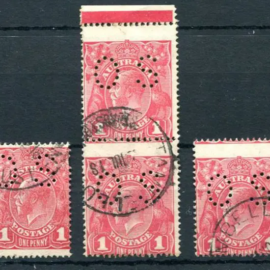 1914/20 1d reds x 6 perfined "OS" all with ...