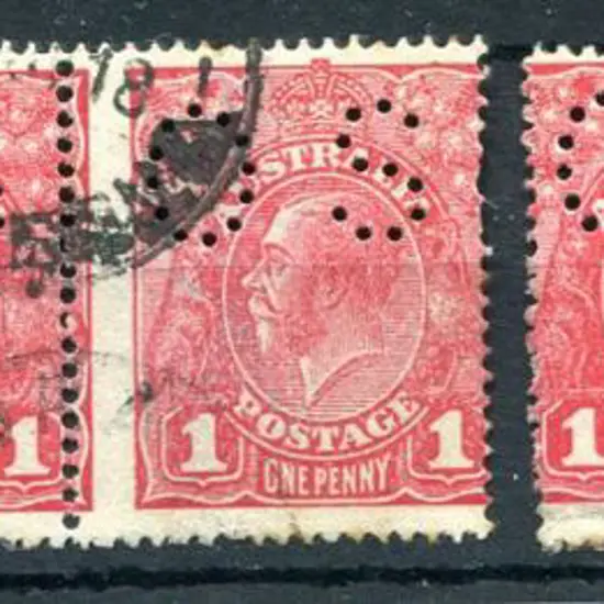 1914/20 1d red horiz pair & 3 singles all perfined ...