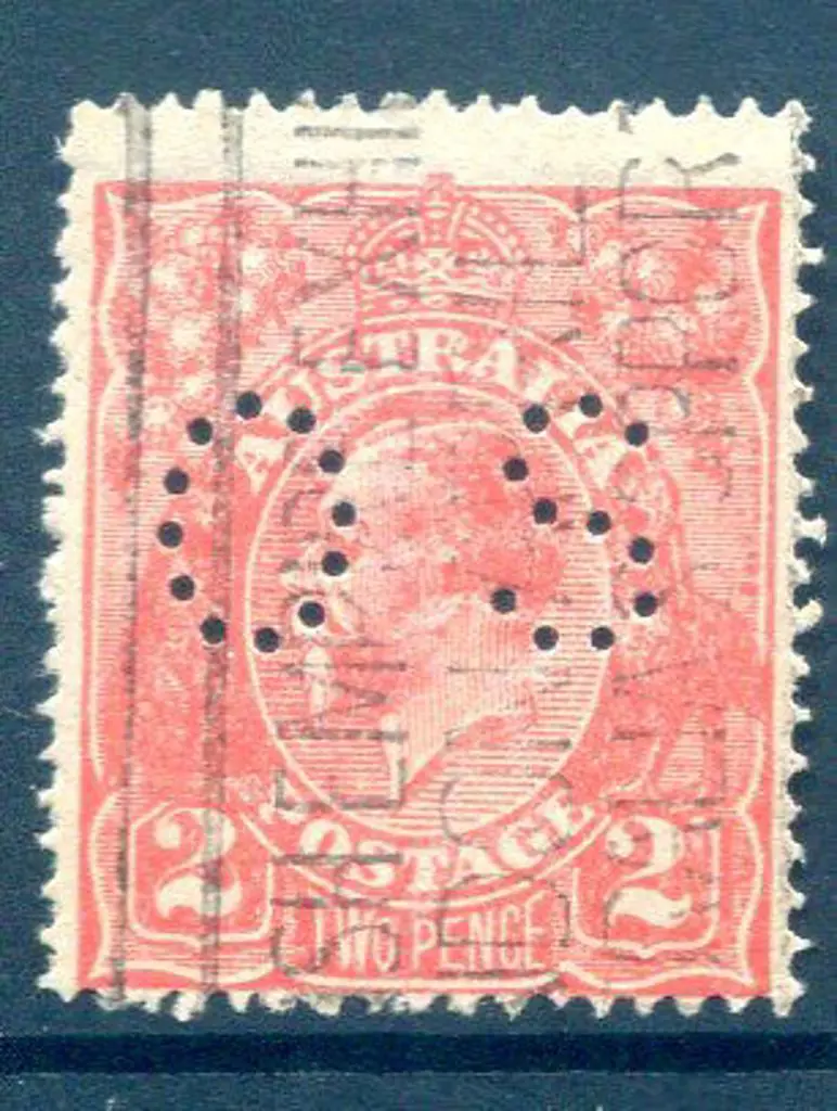 1914/20 2d scarlet perfined "OS" with "dry ink" ... Image 1++