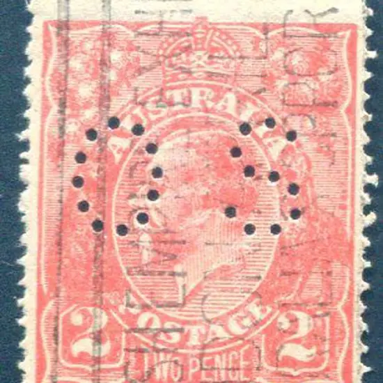 1914/20 2d scarlet perfined "OS" with "dry ink" ...