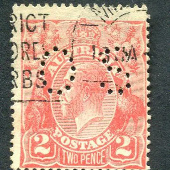1914/20 2d scarlet, single wmk perfined "OS" with ...