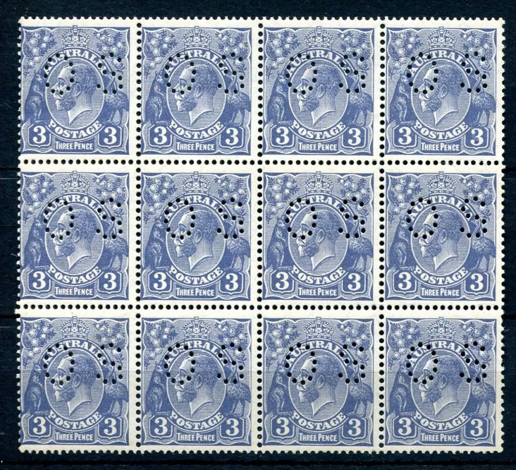 1926/30 3d blue, Die II block of 12 (3x4) perfined ... Image 1++