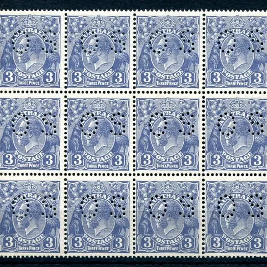 1926/30 3d blue, Die II block of 12 (3x4) perfined ...