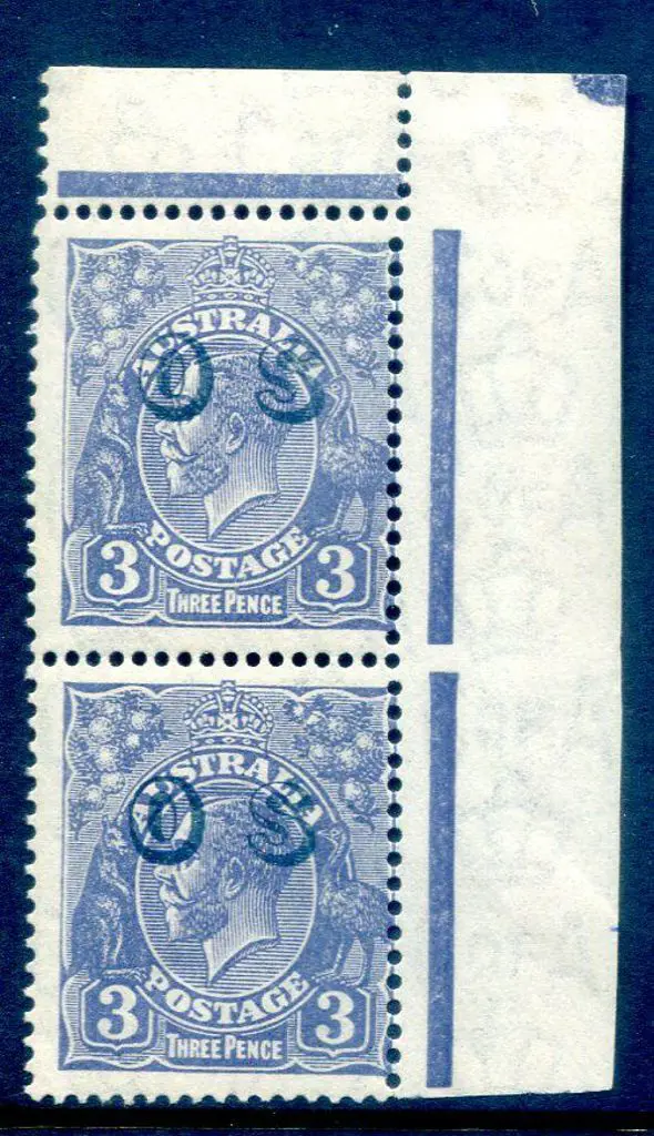 1931/36 3d blue KGV top right selvedge pair ovptd ... Image 1++
