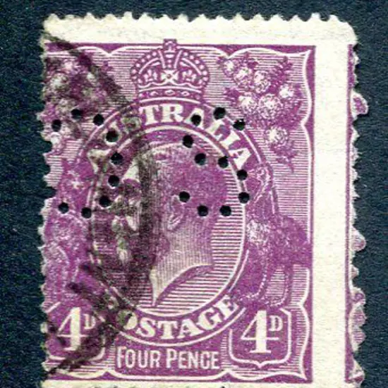 1914/20 4d violet KGV single wmk perfined "OS" ...