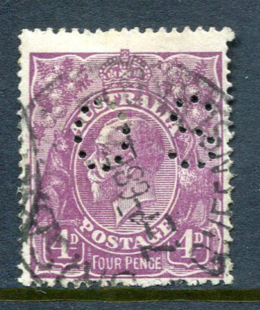1914/20 4d violet single wmk perfined "OS" with ... Image 1++