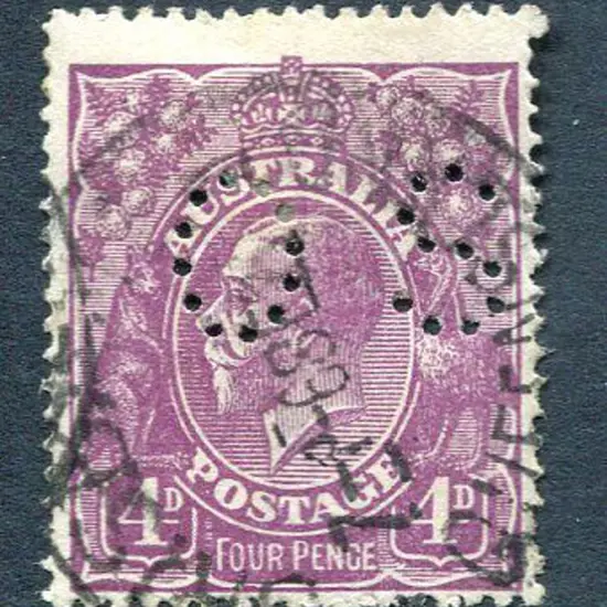 1914/20 4d violet single wmk perfined "OS" with ...