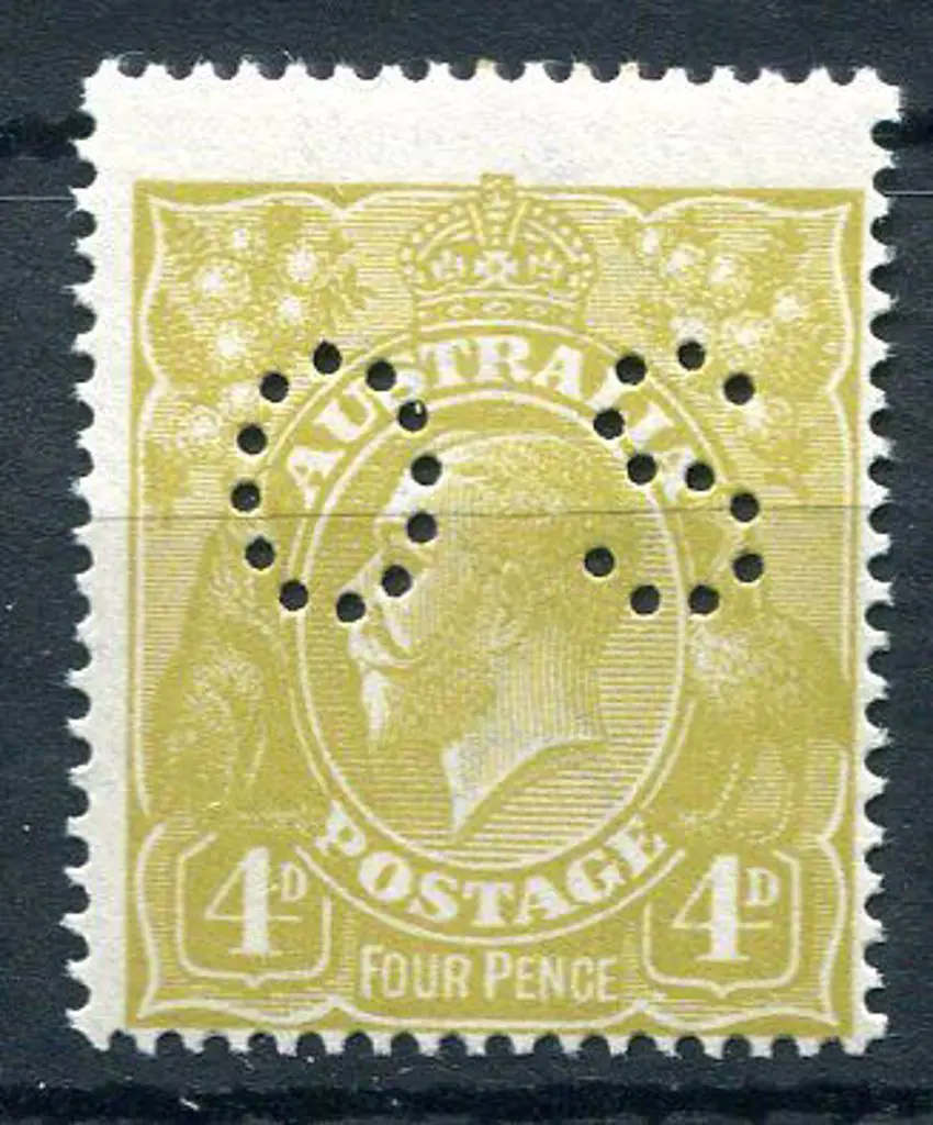 1914/20 4d olive-yellow, single wmk perfined "OS". ... Image 1++