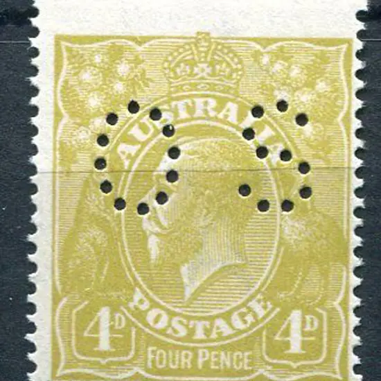 1914/20 4d olive-yellow, single wmk perfined "OS". ...