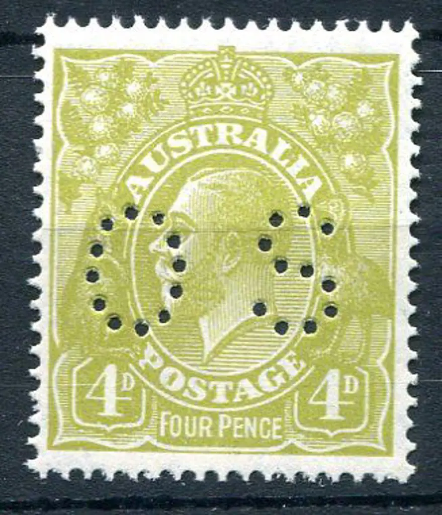 1926/30 4d greenish-olive perfined "OS". ACSC note ... Image 1++