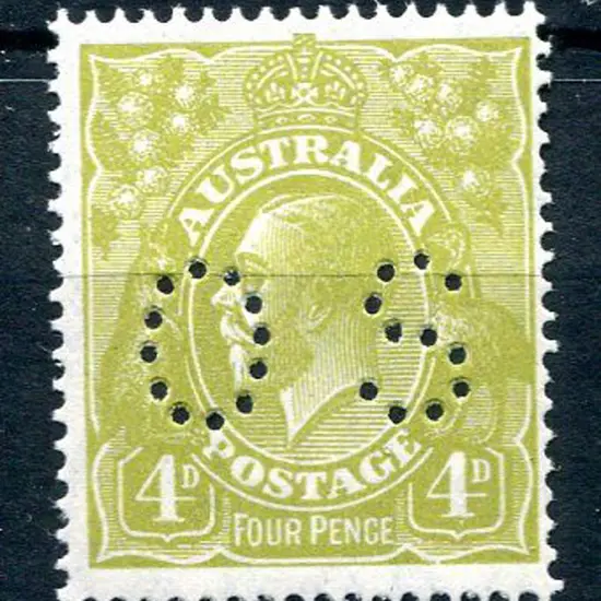 1926/30 4d olive, SMW perf. 14 perfined "OS". ...