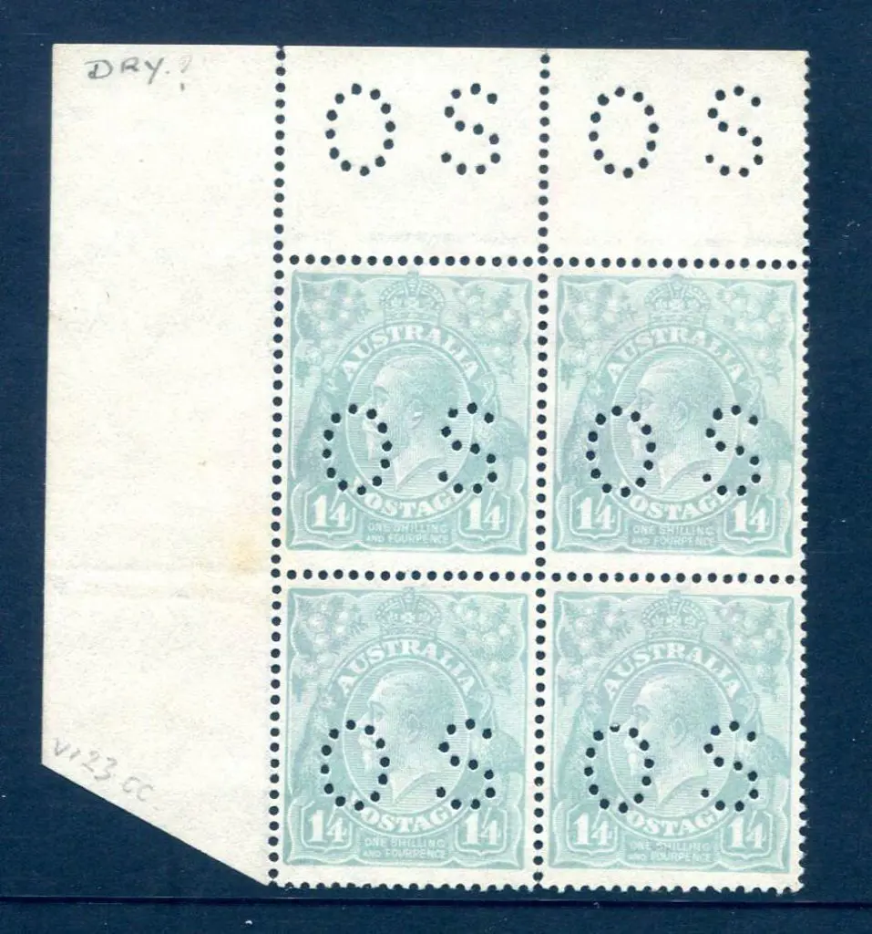 1914/20 1/4d milky-blue, single wmk perfined "OS" ... Image 1++