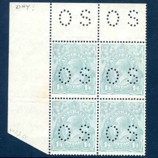 1914/20 1/4d milky-blue, single wmk perfined "OS" ...