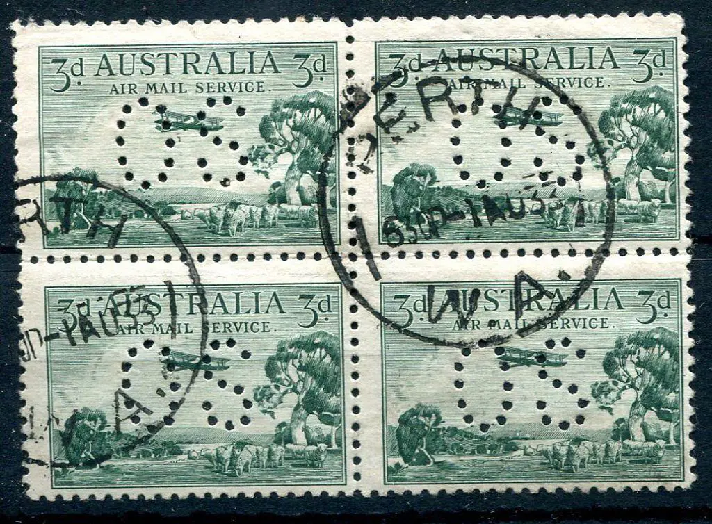 1929 3d Airmail type B block of 4 perfined "OS" ... Image 1++