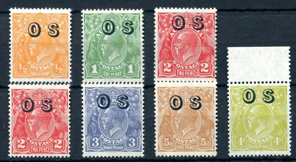 1931/36 KGV set of 7 ovptd "OS" with 5 MUH & 2 ... Image 1++
